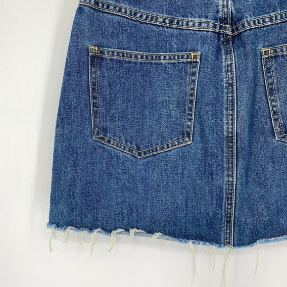 Marine Layer Mendes Denim Mini Skirt Women Size XS Raw Hem Cotton Dark Wash Blue - Picture 7 of 10